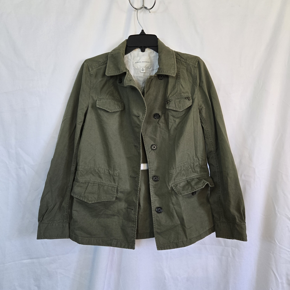 Banana Republic Women's Olive Green Front Button Collared Twill Utility Jacket 6